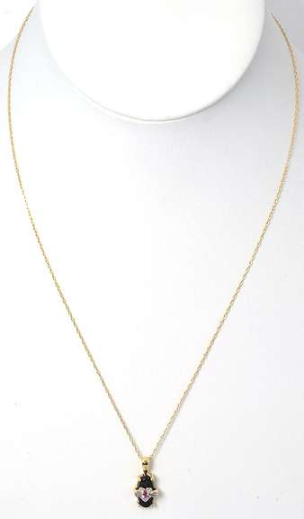 Sweet Onyx Necklace with Pink Stone in Yellow Gold