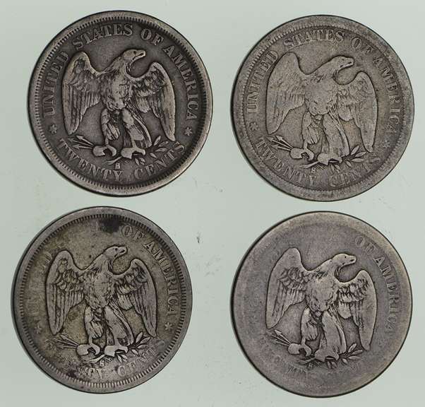 Lot (4) 1875-S Seated Liberty Twenty-Cent Pieces