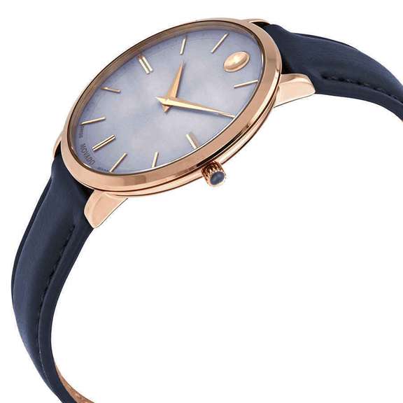 Movado Pastel Blue Dial Navy Leather Ladies