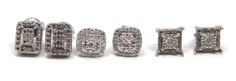 Lot of 3 Sterling Silver Cubic Zirconia Stud Earrings