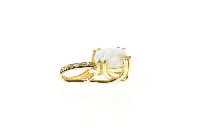 14K Yellow Gold Cushion Syn. Opal Cubic Zirconia Statement Pendant