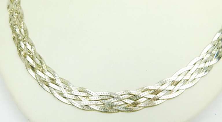 Italian Milor Wide Sterling Silver Woven Necklace