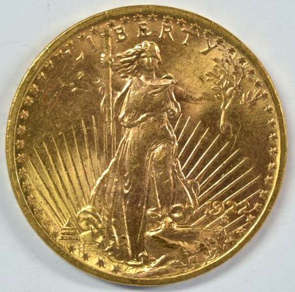 Fresh BU 1922 St. Gaudens $20 Gold Piece. Lustrous