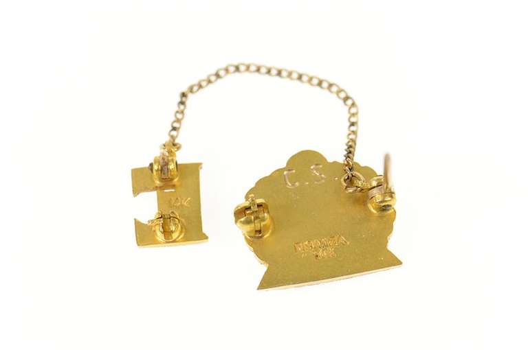 14K Yellow Gold Phi Theta Alpha Crown Seed Pearl E Lapel Pin/Brooch