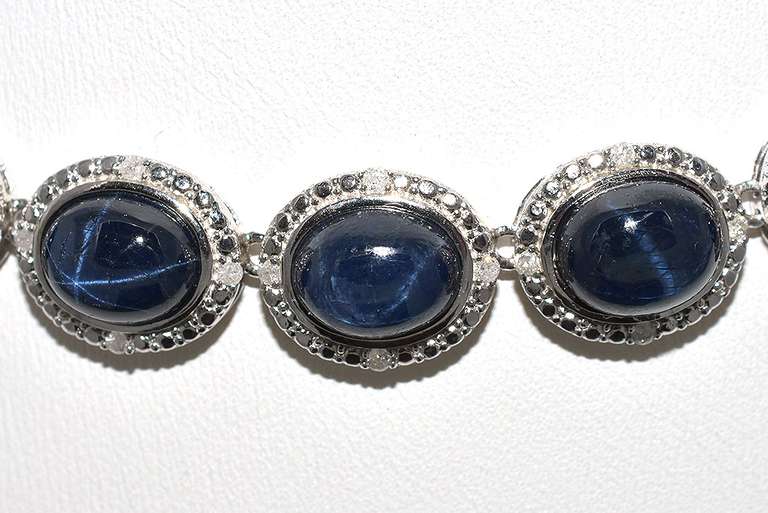 Mesmerizing 107.60 CTW Star Sapphire & Diamond Necklace in Sterling Silver