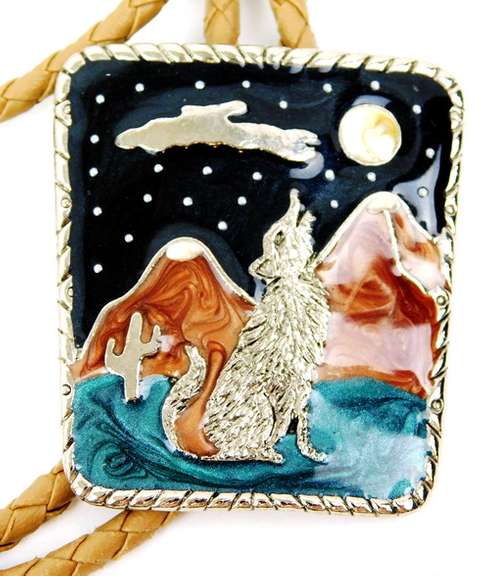 Enameled Wolf & Moon Bolo