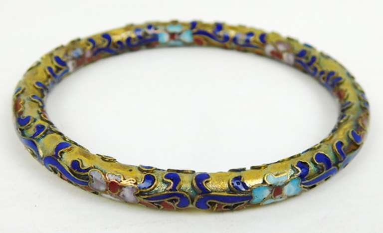 Early Chinese Cloisonne Bangle with Silk Box