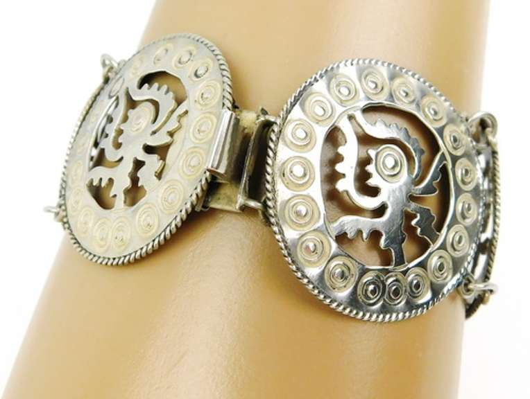 Early Signed Mexican Sterling Silver Mayan Bracelet