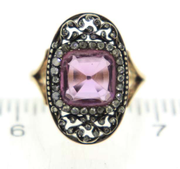 Antique Pink Faux Spinel & Rose Cut Diamond Ring
