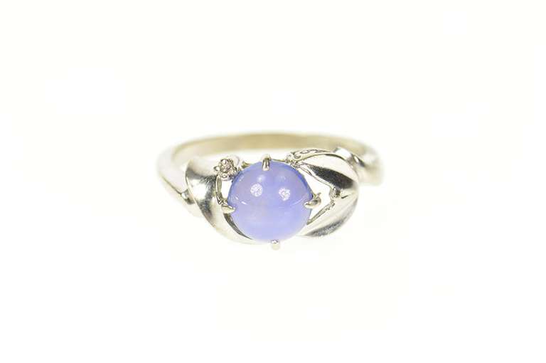 10K White Gold Retro Ornate Syn. Blue Star Sapphire Diamond Ring