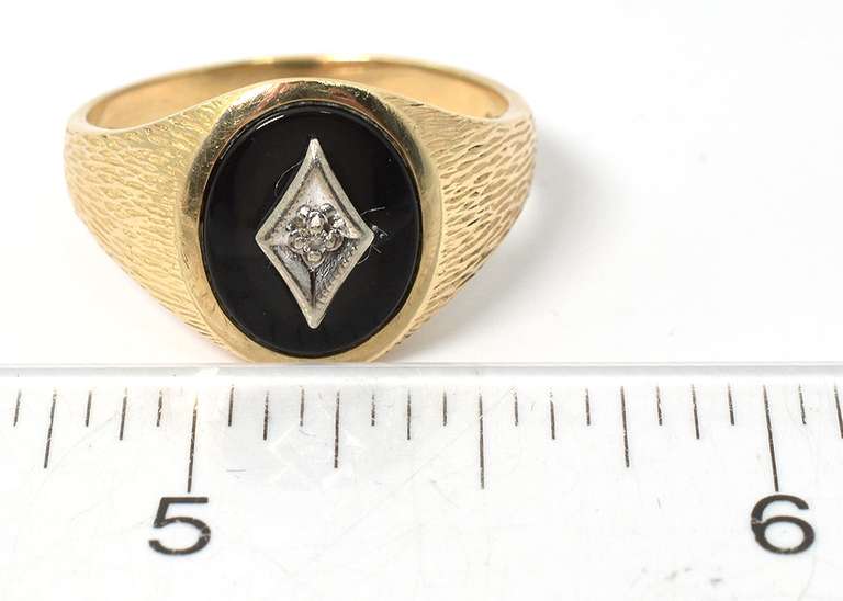 Bold Onyx & Diamond Ring in Yellow Gold
