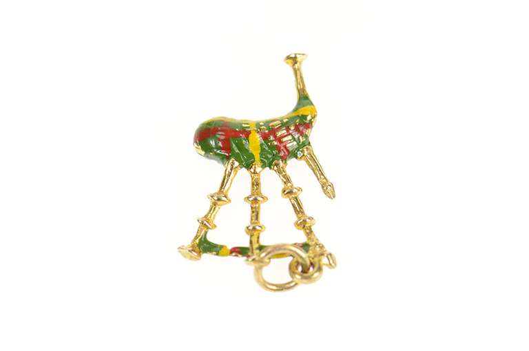9K Yellow Gold Ornate Enamel Scottish Bagpipe Instrument Charm/Pendant