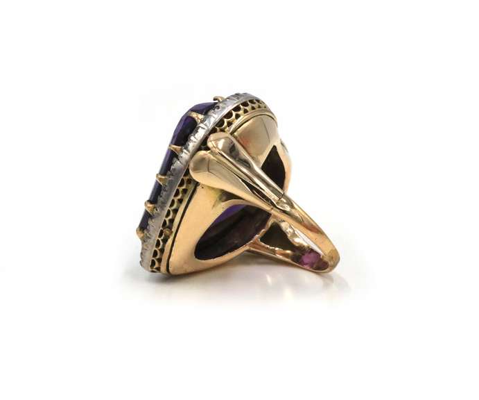 Vintage 14kt RG Heart Shaped Amethyst & Diamond Ring