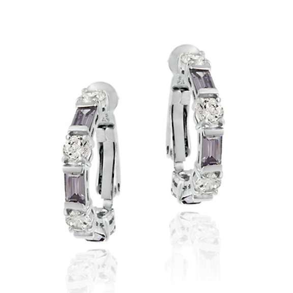 Sterling Silver Amethyst & White CZ Hoop Earrings