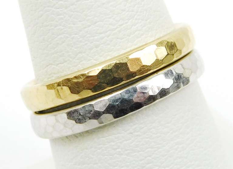 2 14K Yellow & White Gold Stacking Bands, Size 9