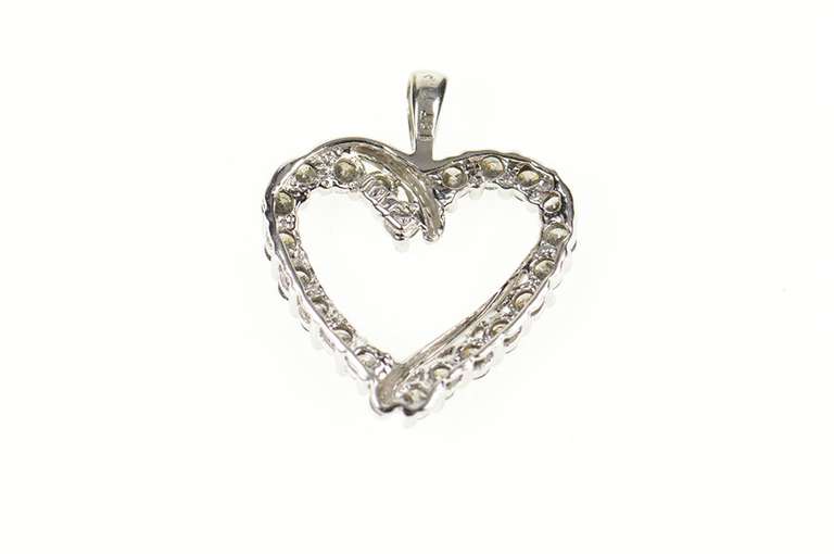 10K White Gold 2/3 Ct Diamond Classic Simple Heart Pendant