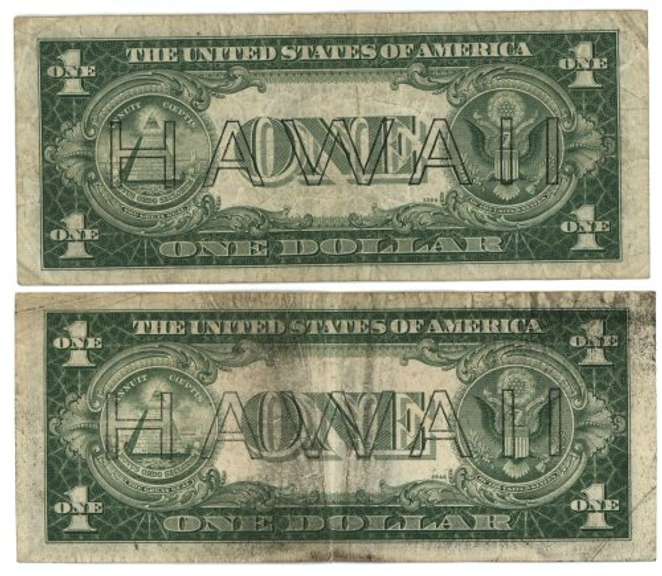 2 Series of 1935-A $1 Hawaii Silver Certificate notes