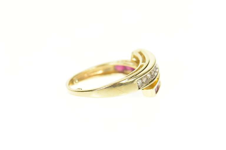 14K Yellow Gold Princess Cut Ruby Diamond Bypass Ring