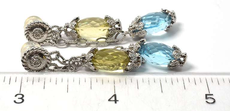 Dazzling Diamond & Topaz Dangle Earrings, 14KT