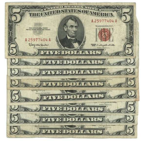 Lot of 14 Series of 1953 $5 Blue Seal Silver Certs