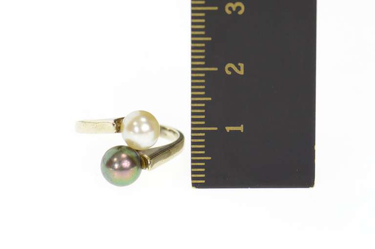 14K White Gold White & Tahitian Pearl Retro Ornate Bypass Ring