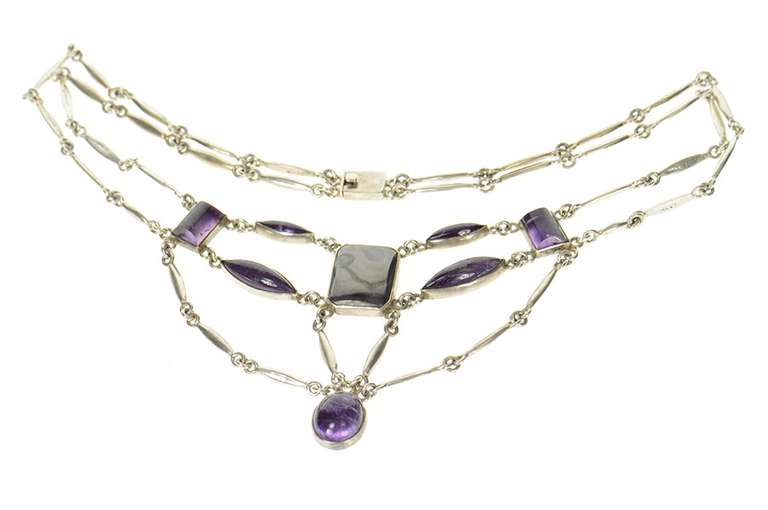 Sterling Silver David Godinez Hematite Amethyst Statement Necklace