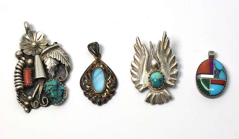 Lot of 4 American Indian Pendants in Sterling Silver