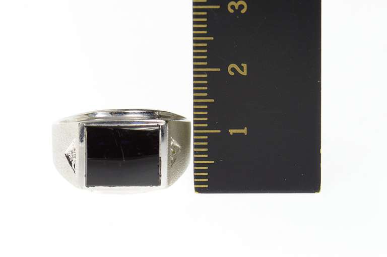 10K White Gold Squared Black Onyx Diamond Accent Men's Ring