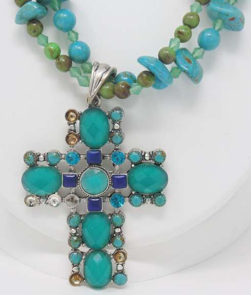 Turquoise and Gemstone Cross Necklace