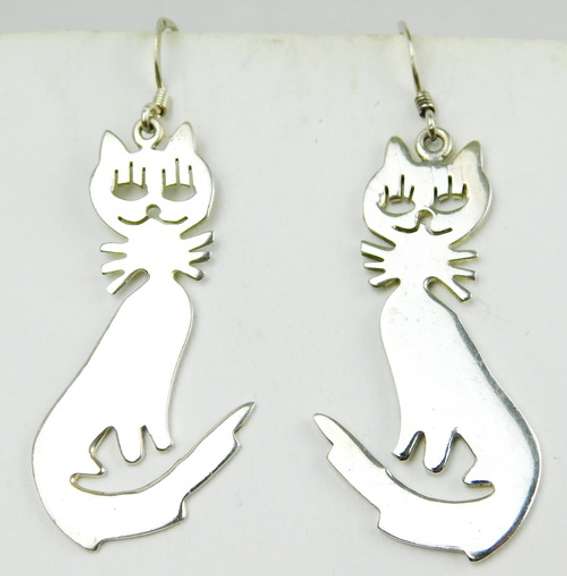 Sterling Silver Stylized Cat Earrings