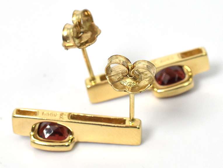 Mod Garnet & Diamond Accent Earrings in 14KT Yellow Gold