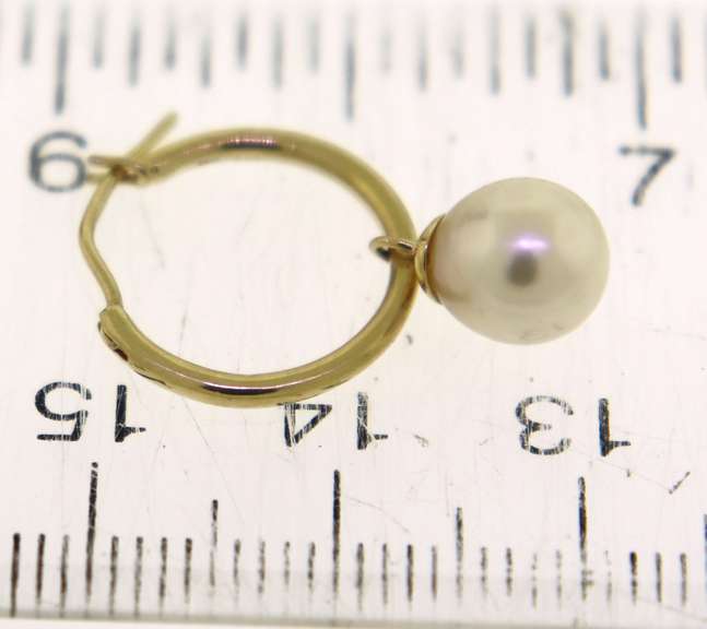 Elegant 14kt Yellow Gold Pearl Dangle Hoop Earrings