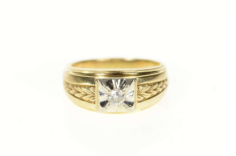 14K Yellow Gold 0.15 Ct Men's Art Deco Diamond Wedding Ring