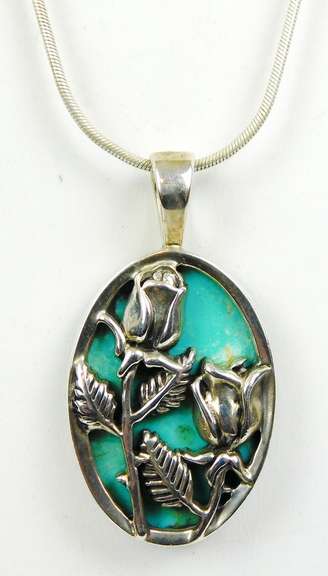 Kabana Reversible Sterling Turquoise Pendant & Chain