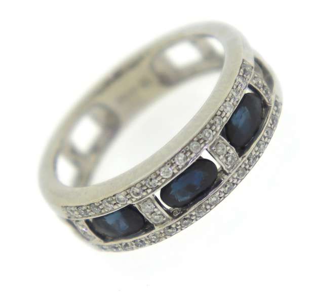 Charming White Gold Sapphire and Diamond Ring