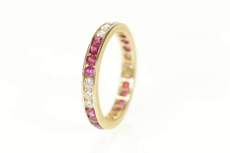 14K Yellow Gold 0.66 Ctw Ruby Diamond Eternity Wedding Band Ring
