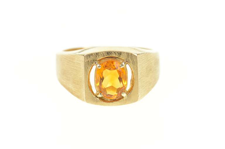 14K Yellow Gold Oval Citrine 1960's Retro Squared Statement Ring