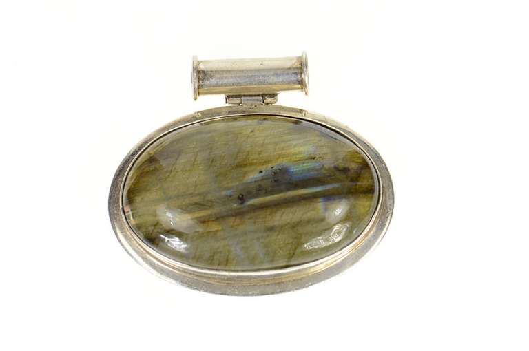 Sterling Silver Oval Natural Labradorite Cabochon Pendant