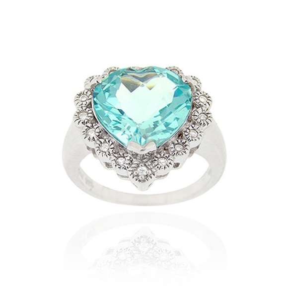 Sterling Silver 7ct. TGW Blue Topaz & CZ Heart Ring