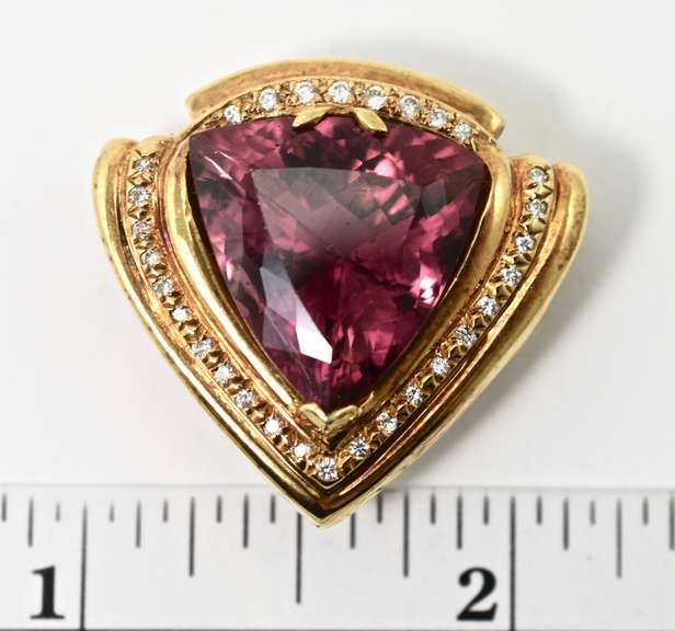 Gorgeous Vibrant Orange-Pink Tourmaline and Diamond 14K Slider