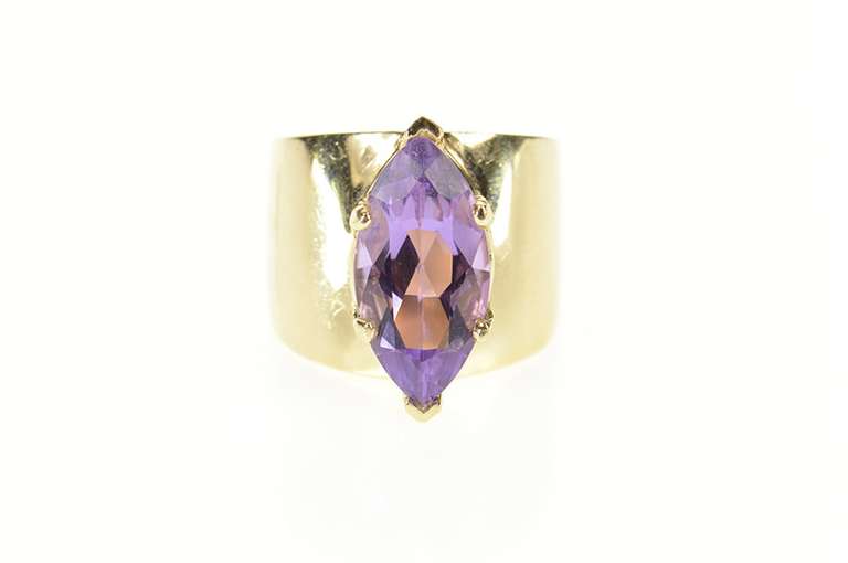 10K Yellow Gold Marquise Amethyst Solitaire Statement Cocktail Ring