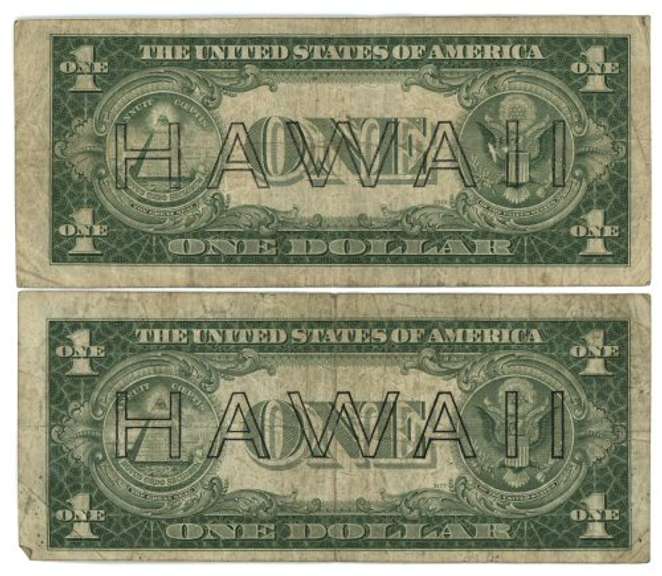 2 Series of 1935-A $1 Hawaii Silver Certificate notes