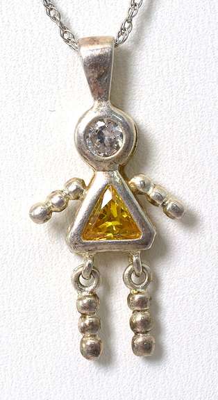 Sterling Silver Girl Necklace with Yellow Stone