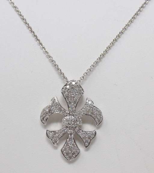 Exciting 14kt White Gold Fleur De Lis Diamond Pave Necklace
