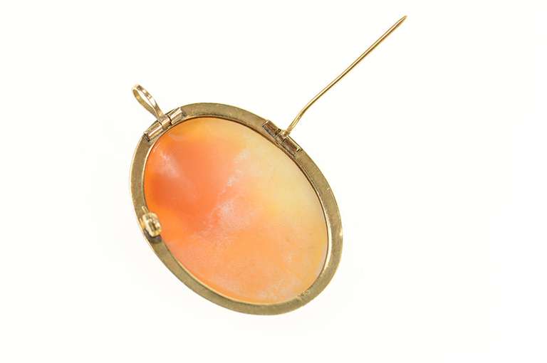 14K Yellow Gold Victorian Ornate Carved Shell Cameo Lady Pendant/Pin