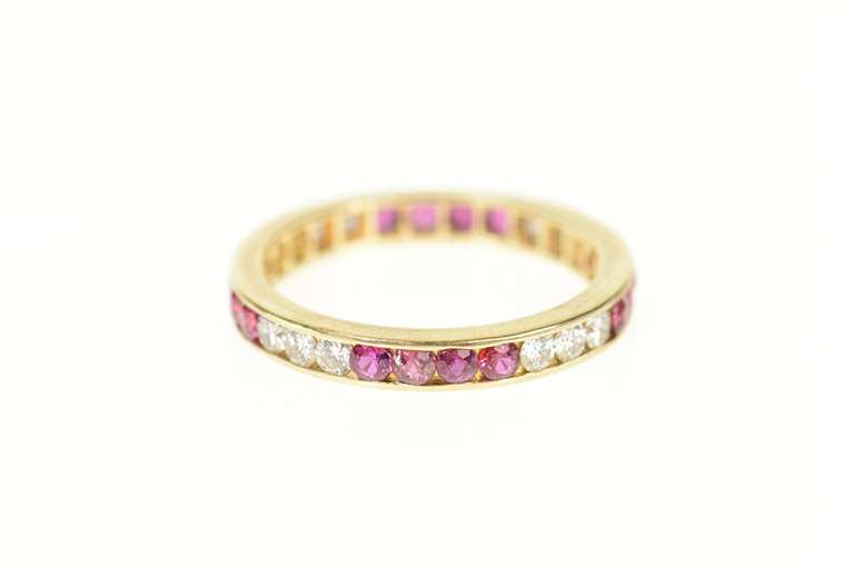 14K Yellow Gold 0.66 Ctw Ruby Diamond Eternity Wedding Band Ring