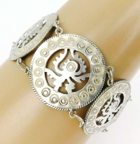 Early Signed Mexican Sterling Silver Mayan Bracelet