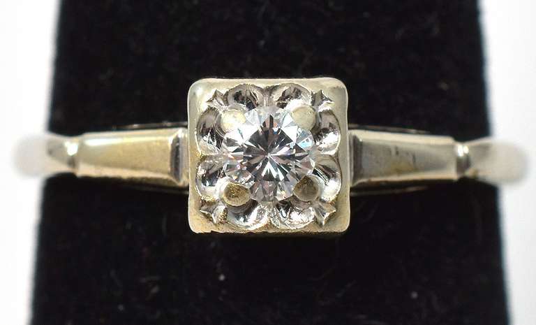 Romantic Vintage Style 14KT White Gold Engagement Ring