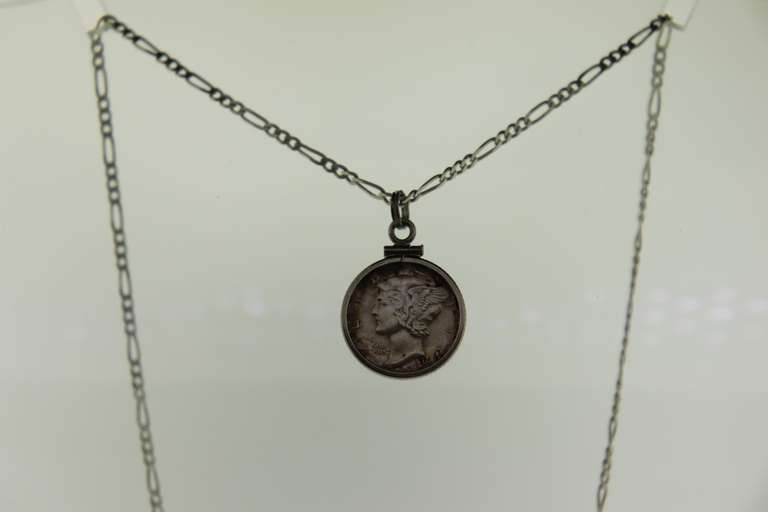 1936-S Mercury Dime Pendant With  Sterling Silver Chain