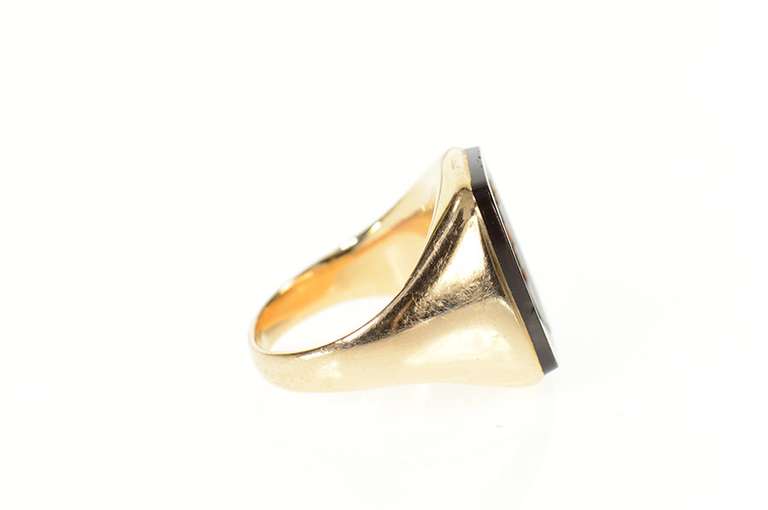 14K Yellow Gold Ornate Carved Unique Intaglio Retro Statement Ring
